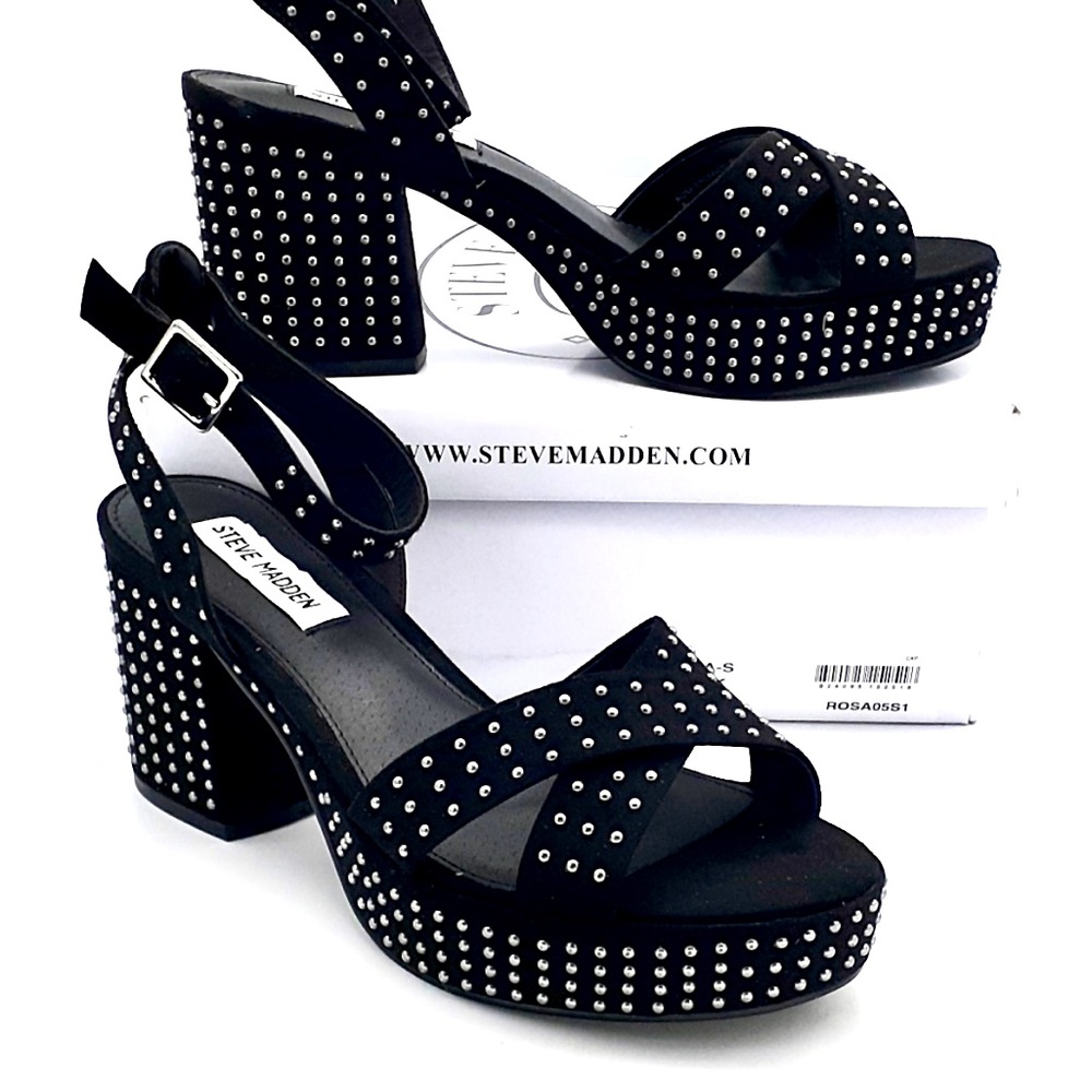 Steve Madden Rosa Studded Black Platform Suede Sandal Heel
